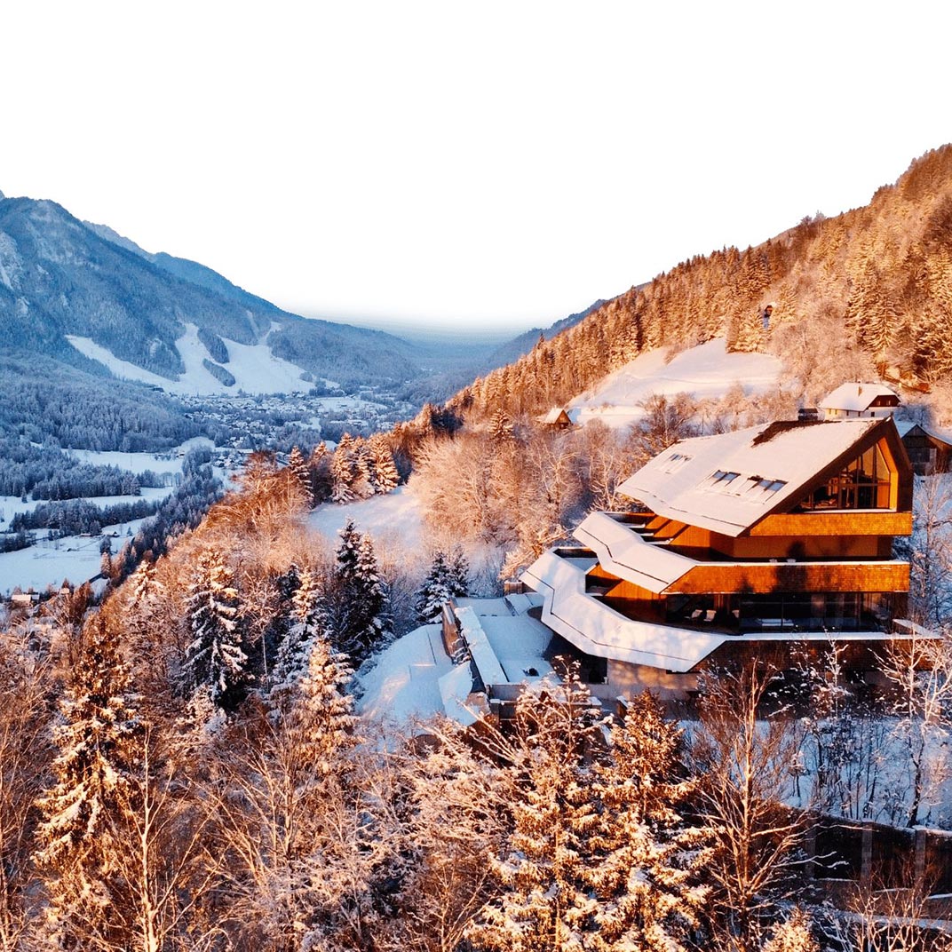 The striking modernist structure of Chalet Sofija in the Alps. ©Chalet Sofija