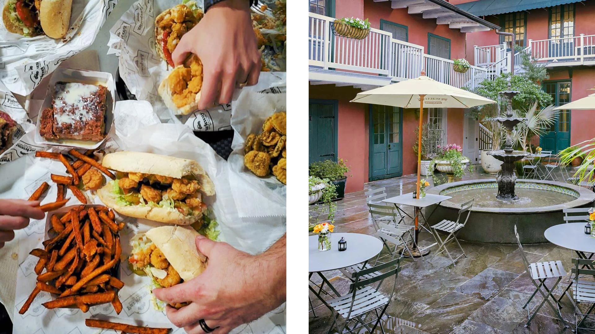 Spread at Parkway Bakery & Tavern and The Celestine courtyard - ©Parkway Bakery & Tavern | ©The Celestine