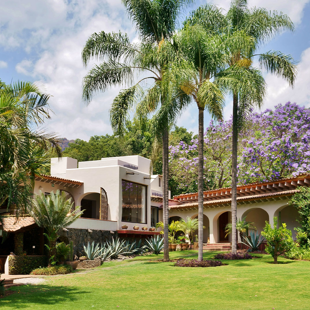 Lush gardens and mountain views at Amomoxtli in Tepoztlán. 