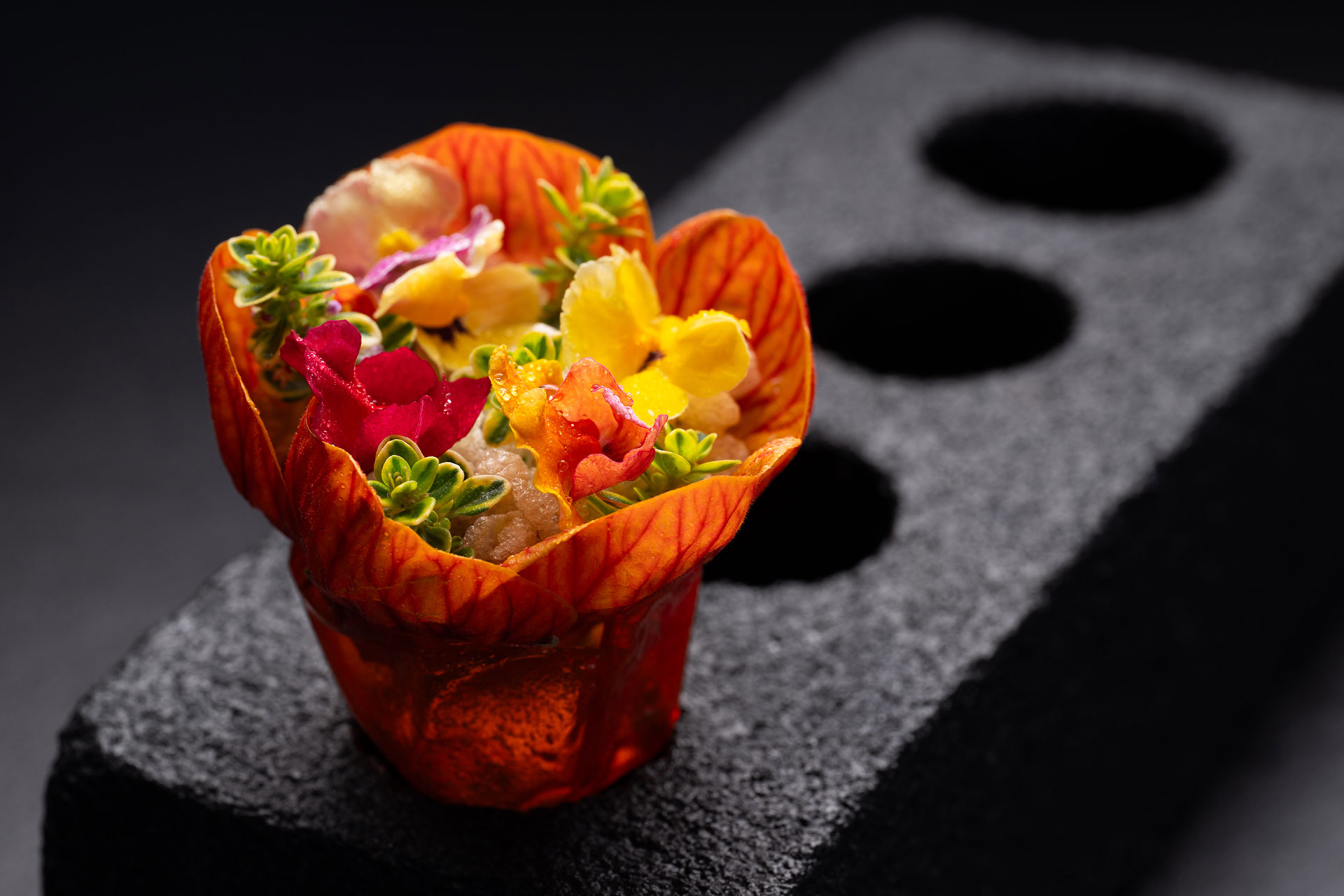 Snap Peas with Strawberry, Wild Onion and Abutilon, Vespertine