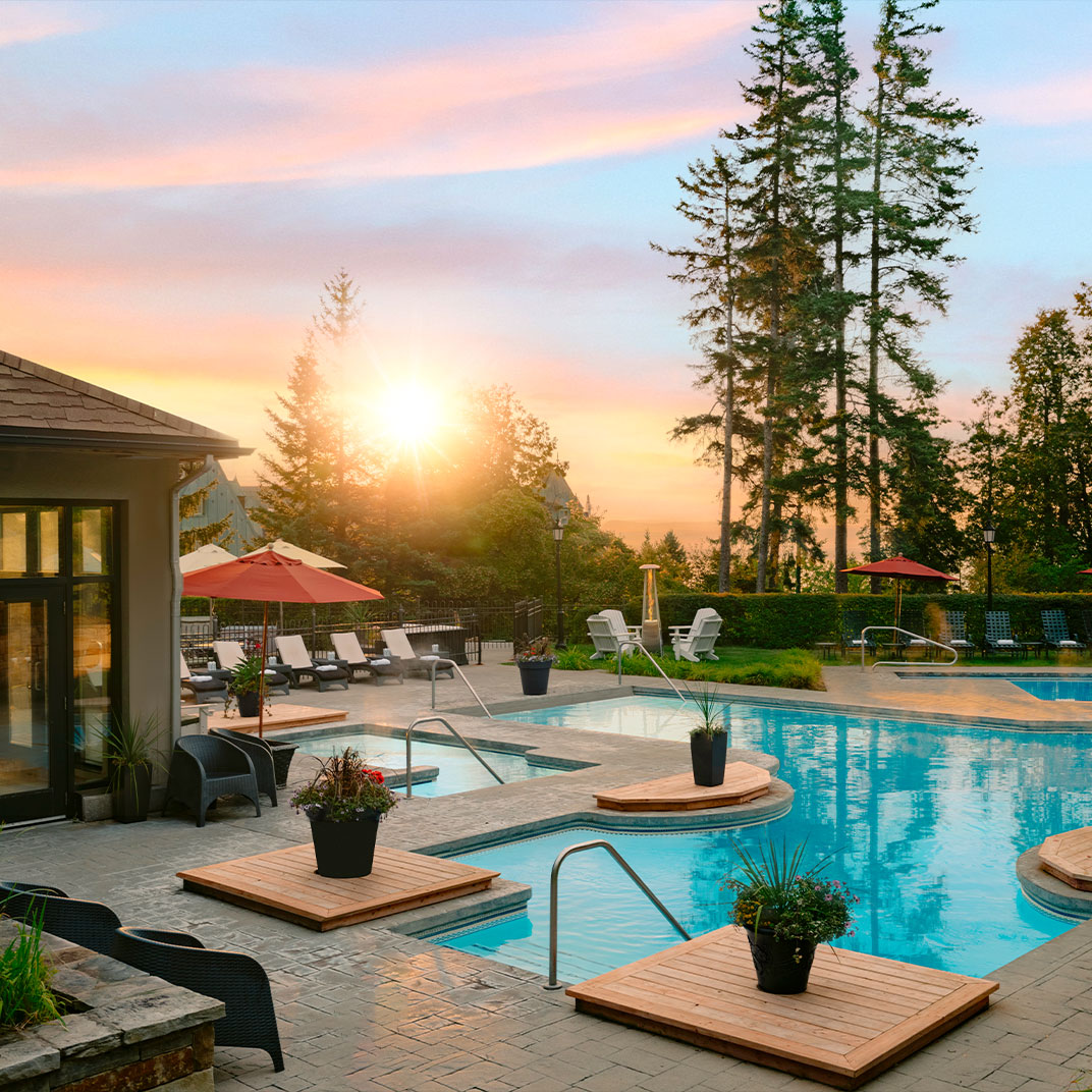 The pool at One-Key Fairmont Le Manoir Richelieu in Quebec.