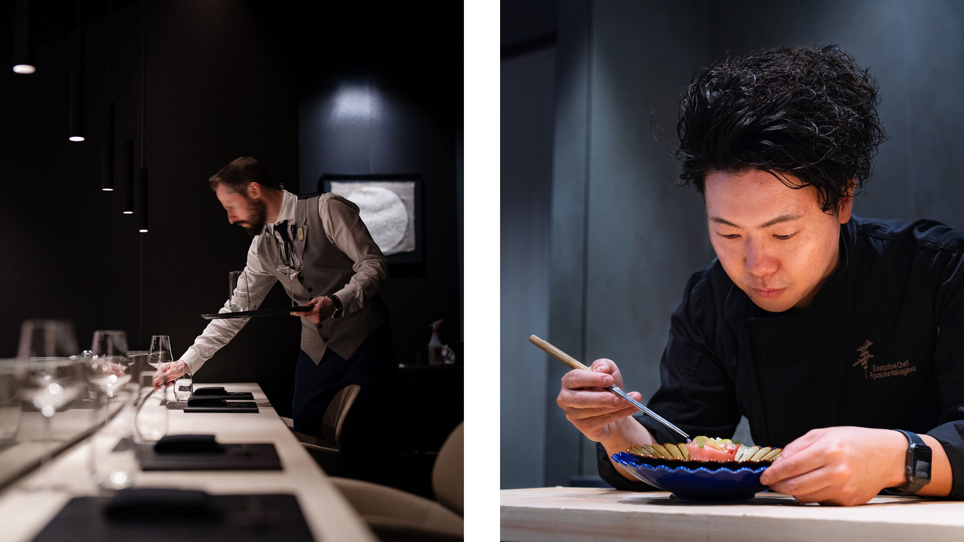 Leslie Seto / Aburi Hana - Setting up for service | Chef Ryusuke Nakagawa plating