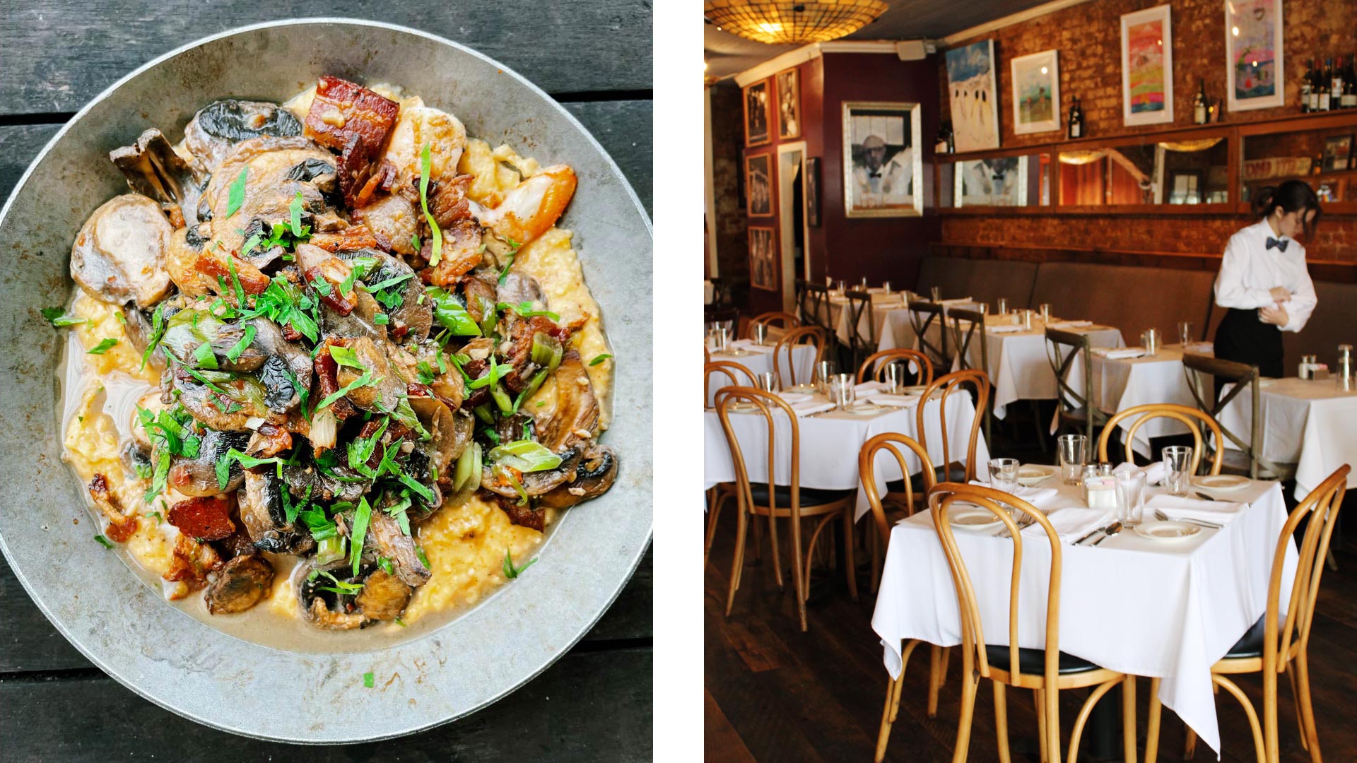 Shrimp & Grits and interior at City Grocery - ©MK Berger/City Grocery