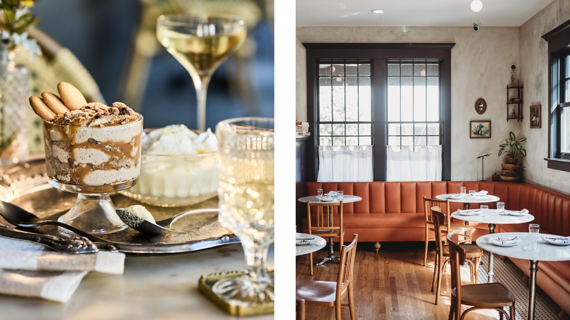 Espresso Layered Pudding and interior of Elvie's - ©Mary Rooks/Elvie's