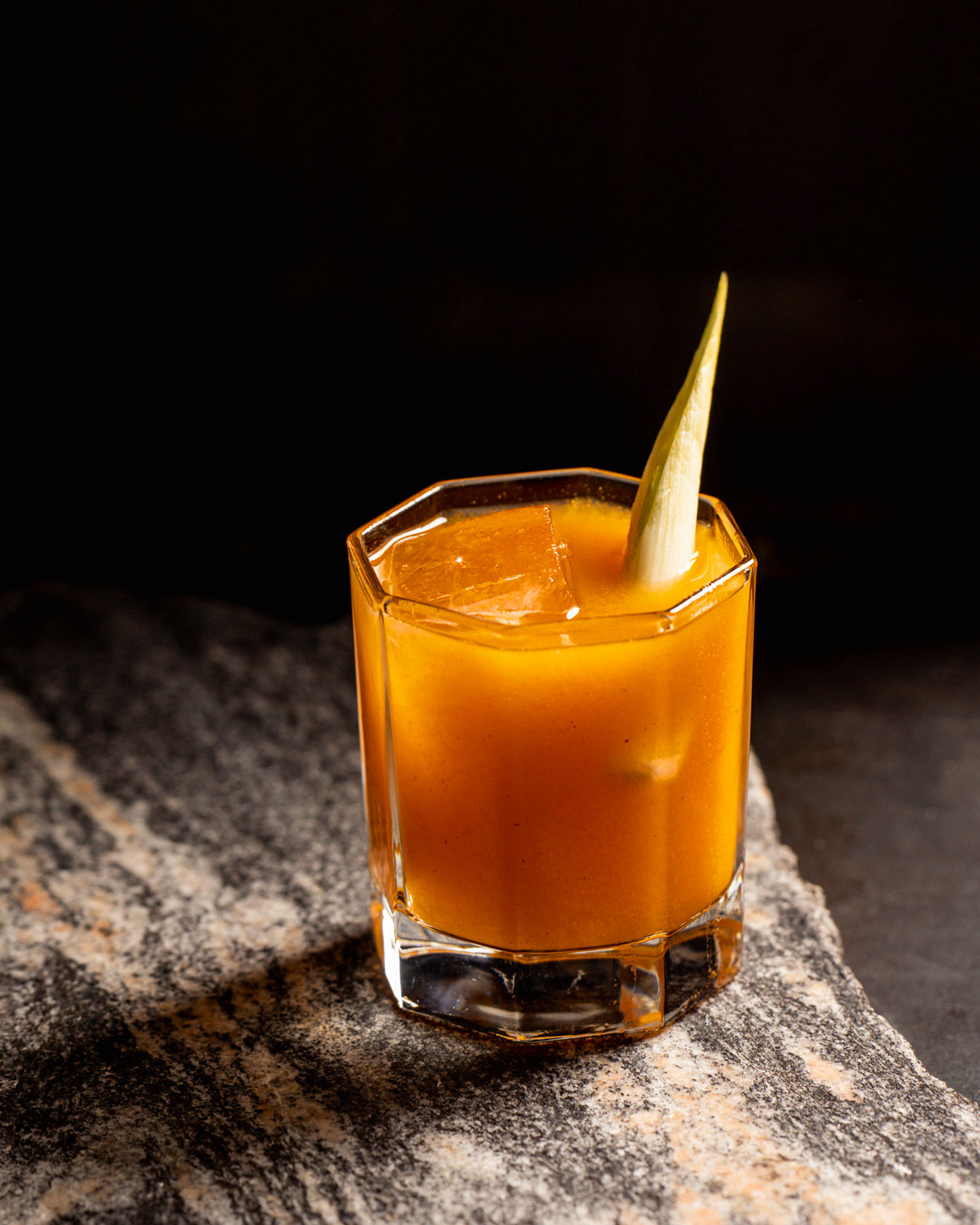 Palisade peaches and a champagne vinegar with a pickled green onion essence in a spiced chutney cocktail - ©Jeff Fierberg/Brutø