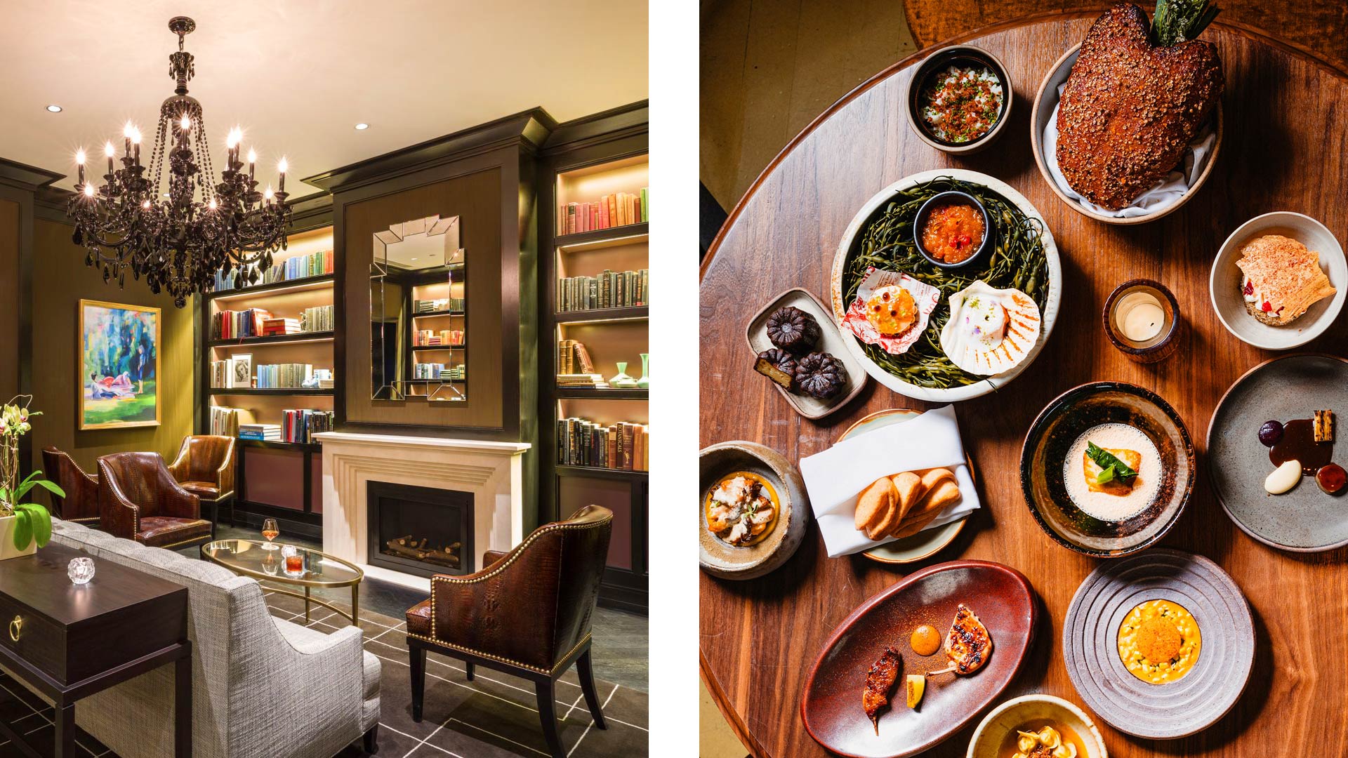 Rittenhouse Hotel Library Bar and an enticing spread at Friday Saturday Sunday. © The Rittenhouse Hotel  | © Ted Nghiem/Friday Saturday Sunday